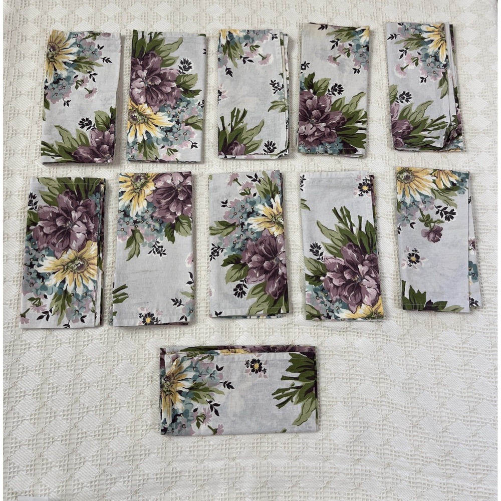 April Cornell Cottage Rose Floral Cotton Cloth Napkins 16x16 Set of 11 Botanical